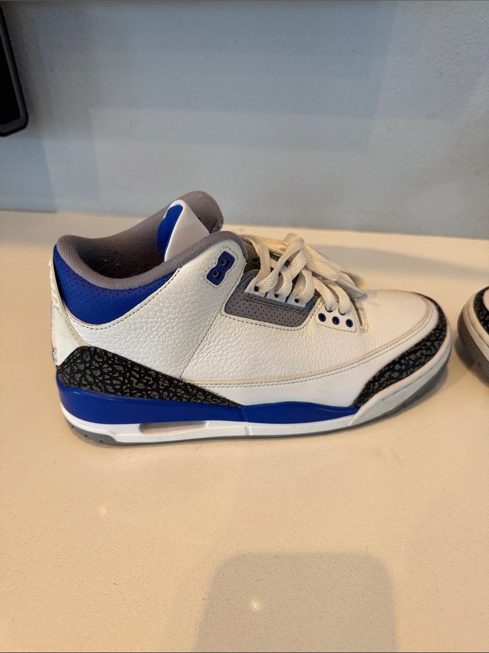 Nike White and Royal Blue Retro Basketball Sneakers